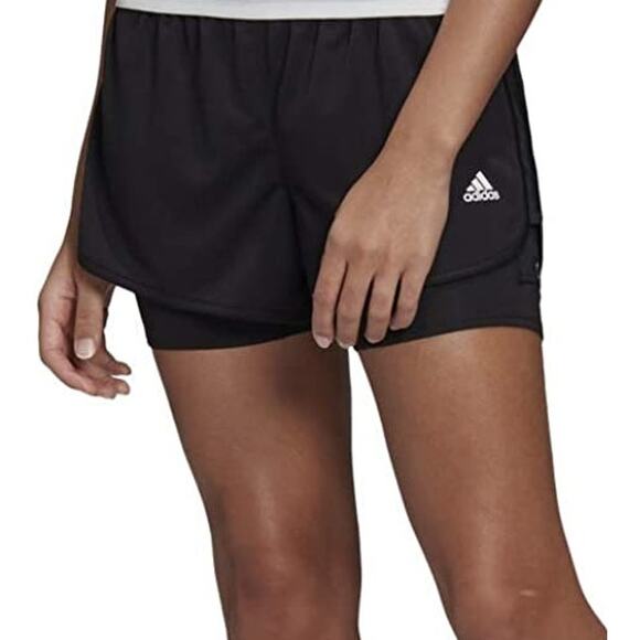 Adidas Climalite 2 in 1 Shorts Built in Spandex 3 Stripe Logo Black Small - Picture 1 of 6
